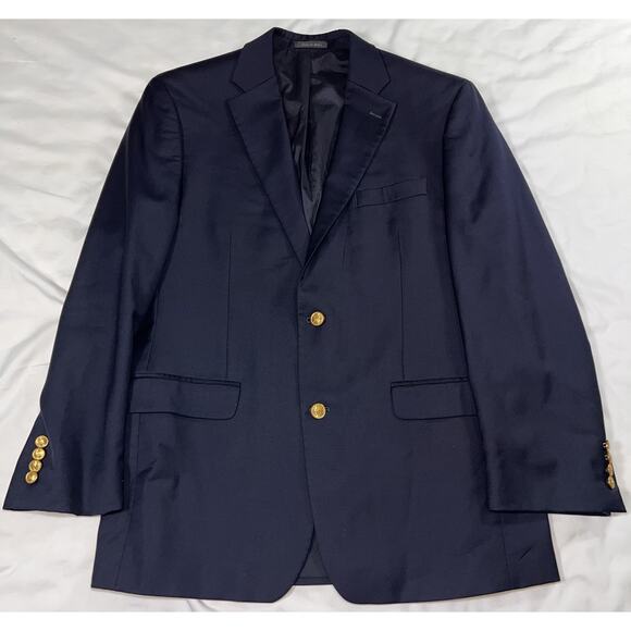 Lauren Ralph Lauren Sport Coat Men Size 40R Navy Blue Jacket Gold Buttons Blazer - Picture 1 of 16
